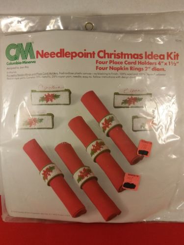 COLUMBIA MINERVA 8244 NEEDLEPOINT CHRISTMAS IDEA KIT POINSETTIA NAPKIN RINGS NIP