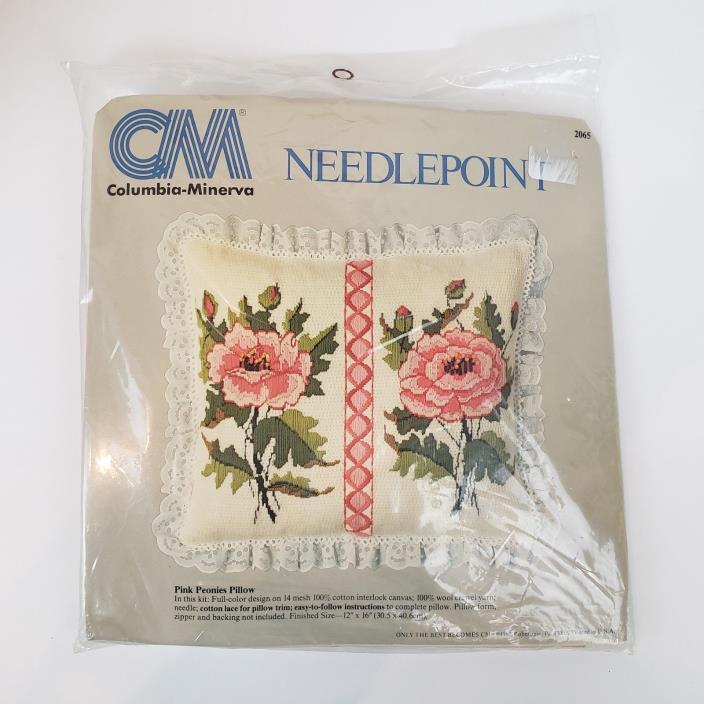 Columbia Minerva Needlepoint Pink Peonies Pillow No 2065 Unopened Vintage