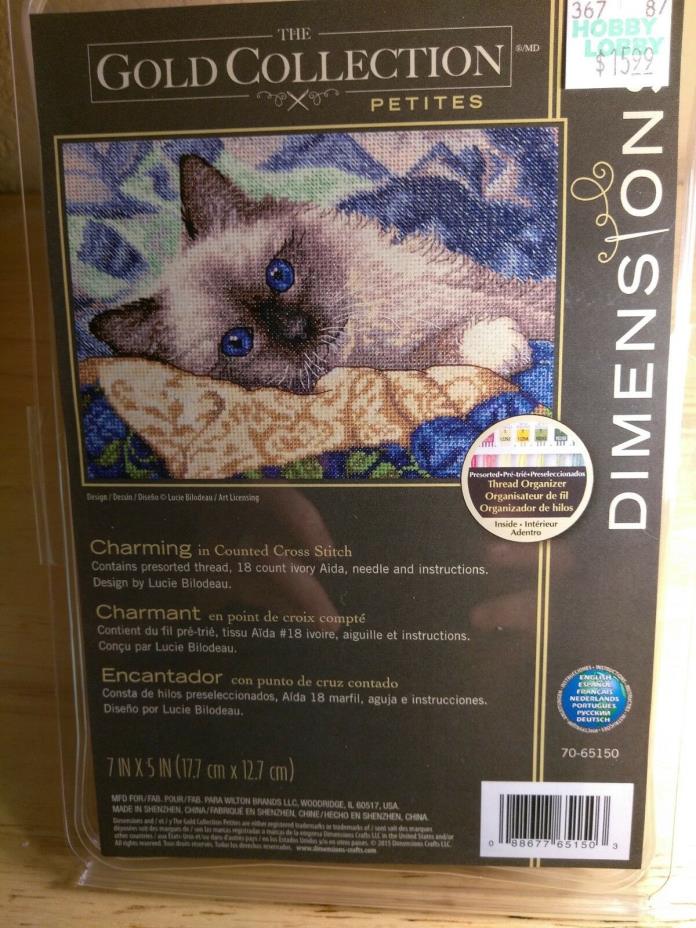 Dimensions Gold Collection Petites CHARMING CAT counted cross stitch kit NEW