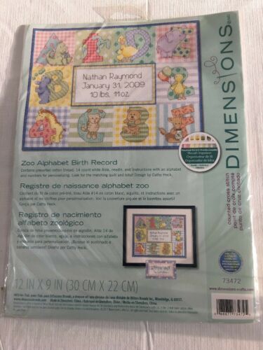 Dimensions ZOO ALPHABET BIRTH RECORD 73472 COUNTED CROSS STITCH KIT 12