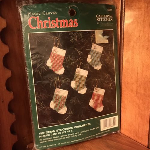 Bucilla Christmas Plastic Canvas Victorian Stockings Ornaments 6621 Vtg 1990 New