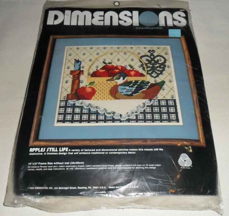 Vintage 1984 Dimensions Needlepoint Kit #2254 Apples Still Life Sealed 14x12