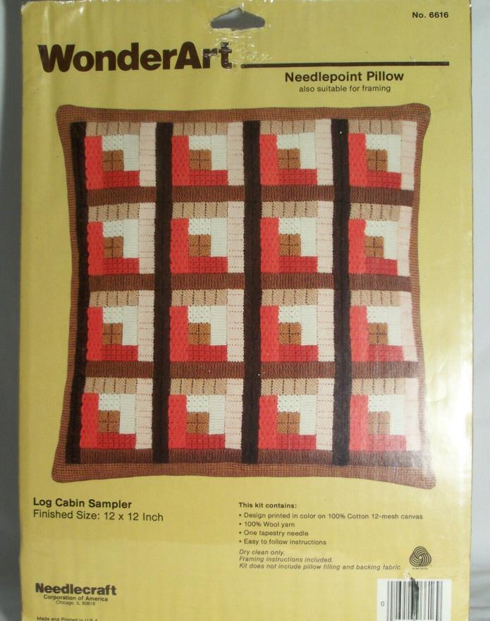 WonderArt Needlepoint Pillow Kit Log Cabin Sampler Pattern #6616 12