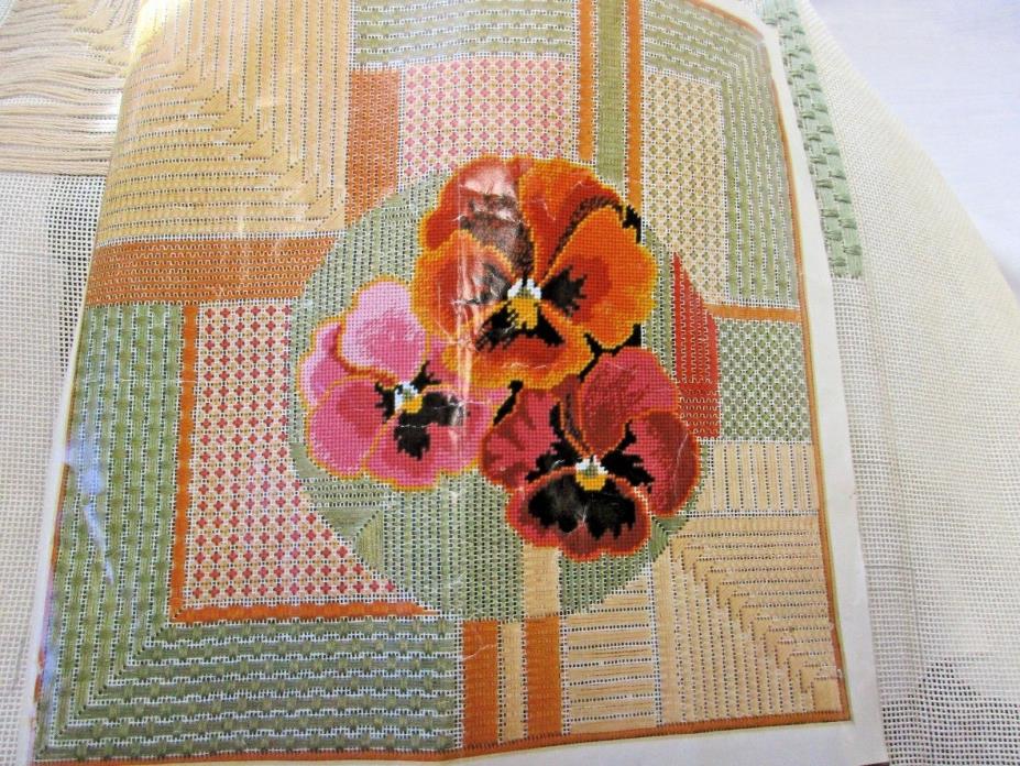 Vintage Mazaltov's Floral Pansies Open Canvas Needlework 11