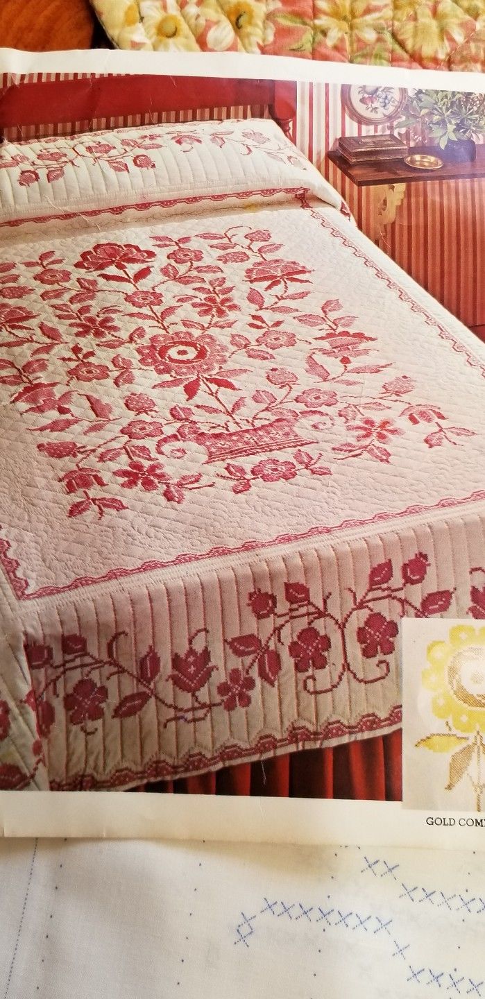 PARAGON NEEDLECRAFT Quilt Kit COUNTRY GARDEN Double & Rose Embriodery Thread NIP