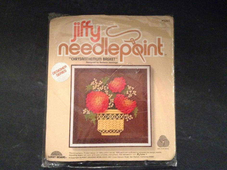 VTG 1978 Jiffy Needlepoint Kit  #5264 CHRYSANTHEMUM BASKET  Designer B Jennings