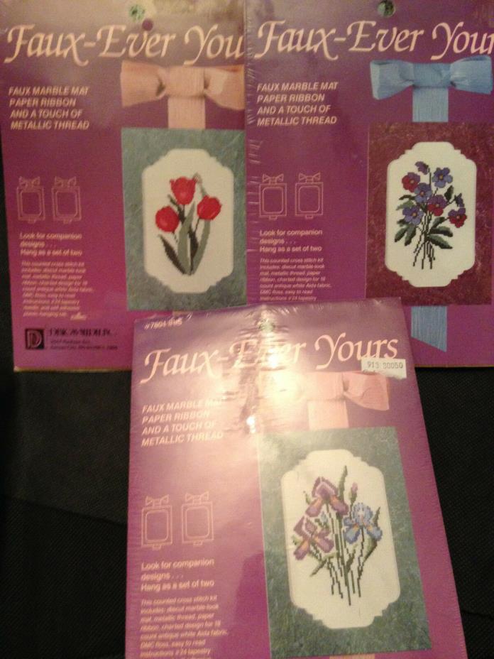 Faux-Ever Yours Needlepoint Kits Designs Needle 3 Sets Tulips Iris Violets NEW