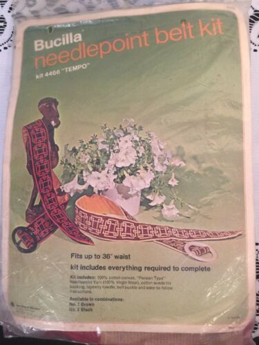 Vintage  Bucilla Needlepoint Belt Kit #4466 - Black & Red New Old Stock