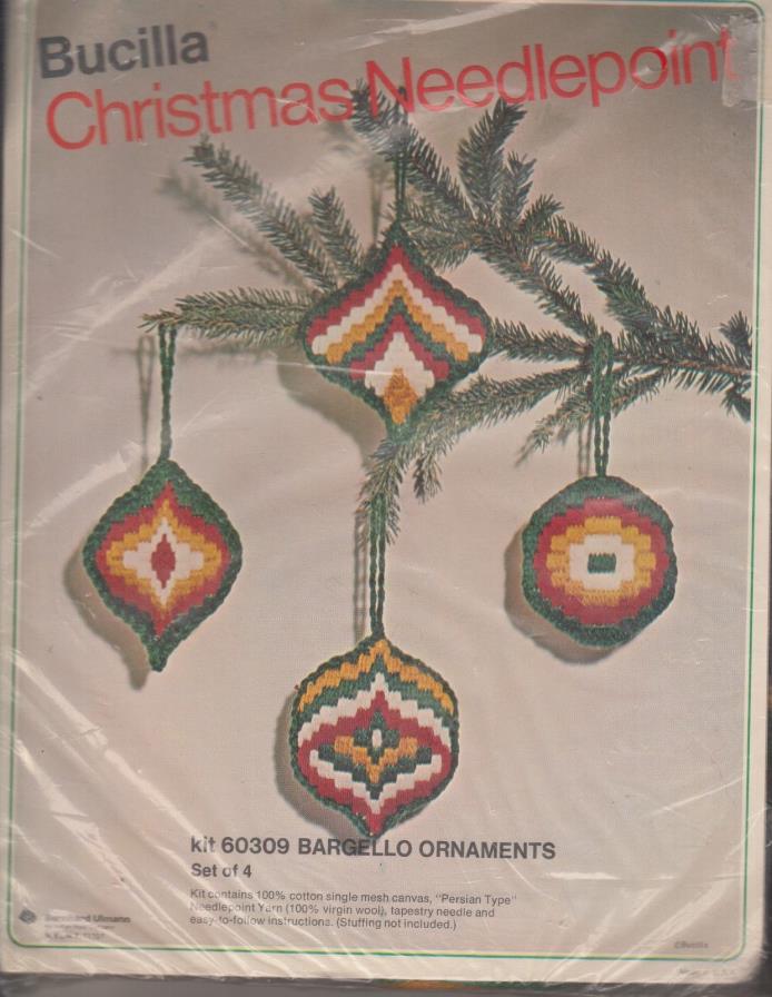 Vintage Bucilla Christmas Needlepoint Bargello Ornament Kit 60309 - Set of 4