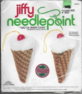 Jiffy Needlepoint 3 D Ornament Two Ice Cream Cones Kig 5051 Christmas Keepsake