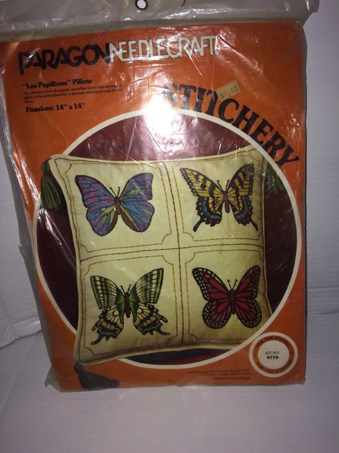 VTG Paragon Stitchery Les Papillons Pillow Stitchery Embroidery Needlecraft