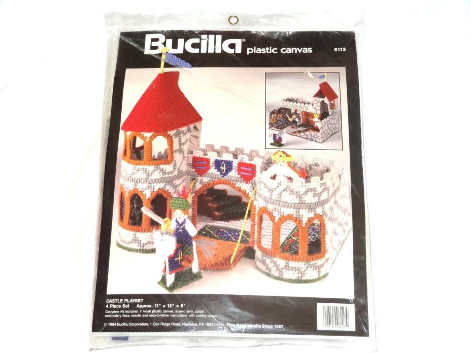 NEW 1994 BUCILLA Plastic Canvas Castle Playset 6113 Knight Princess Drawbridge