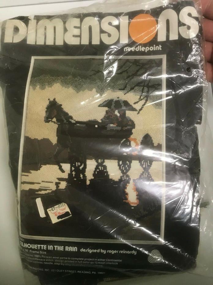 Dimensions SILHOUETTE IN THE RAIN 2001 Needlepoint Kit Horse Buggy 1977