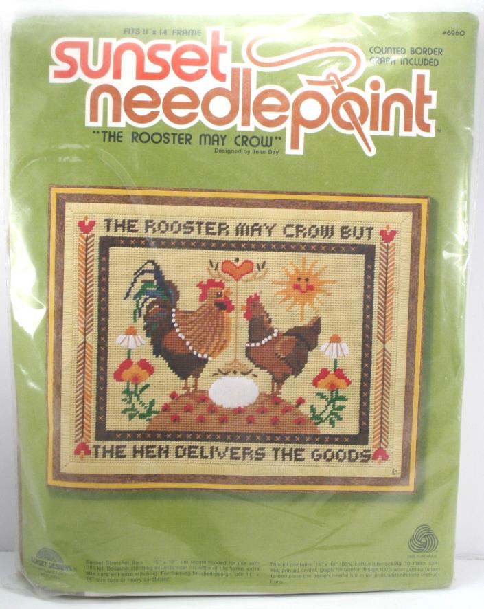 Sunset Needlepoint The Rooster May Crow by Jean Day Kit #6960 Fits 11x14