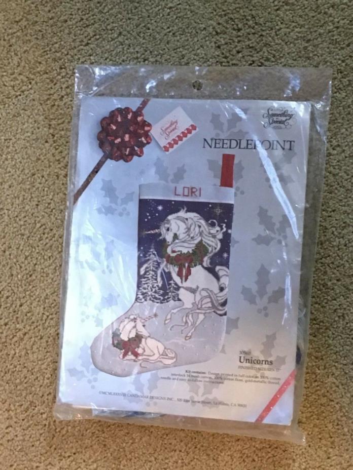 CANDAMAR DESIGNS Unicorns Christmas Stocking Needlepoint Kit - 30560  NIP  1988