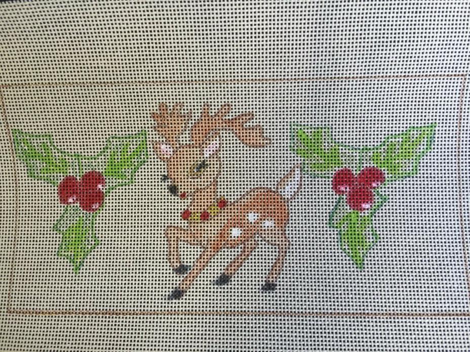needlepoint canvas hand painted  JAM    BAMBI GOES TO CHRISTMAS