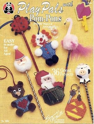 PLAY PALS WITH POM-PONs 1995 PLASTIC CANVAS CRAFTS BY SUZANNE McNEILL NOS MINT