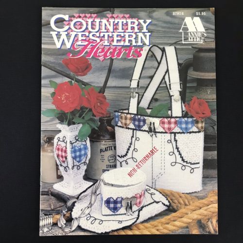 Plastic Canvas Country Western Hearts Annies Attic 87H16 Purse Tote Vase Cover