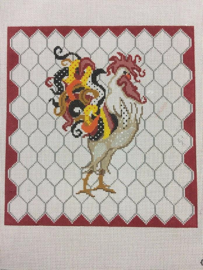 needlepoint canvas hand painted  shelby         Multi Colored Rooster