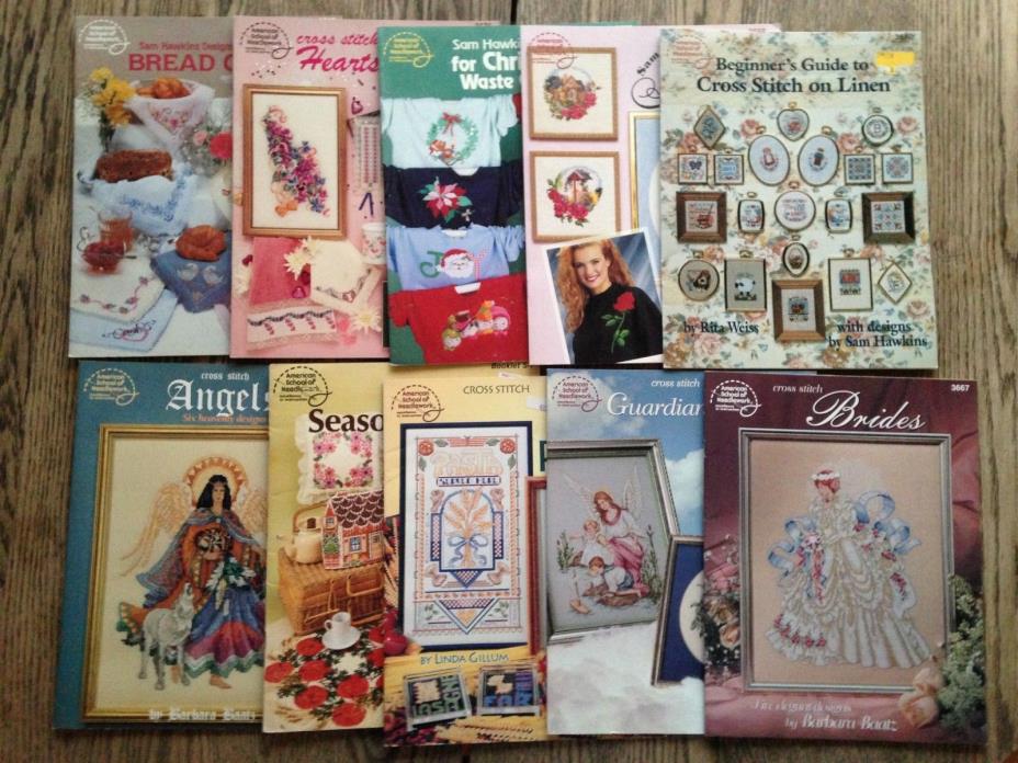 Lot of 10 Cross Stitch Pattern Booklets American School of Needlework Brides etc