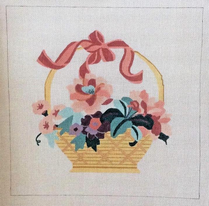 Handpainted Needlepoint Canvas Flower Basket Williams & Assoc 70513