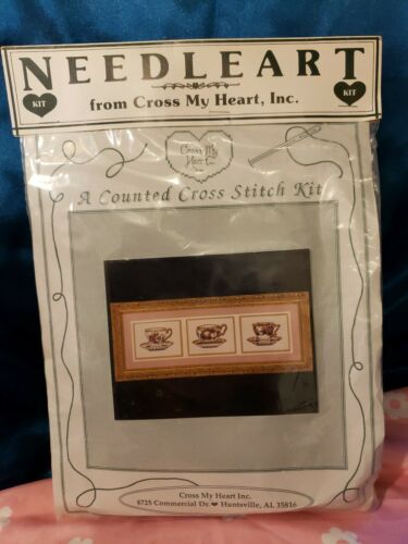 Needle Art kit from CROSS MY HEART INC. 3 FANCY CUPS AND SAUCERS   NEW IN PKG