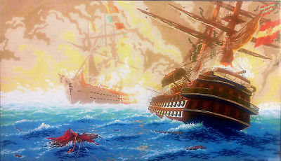 Needlepoint tapestry painted canvas - Battleship (32