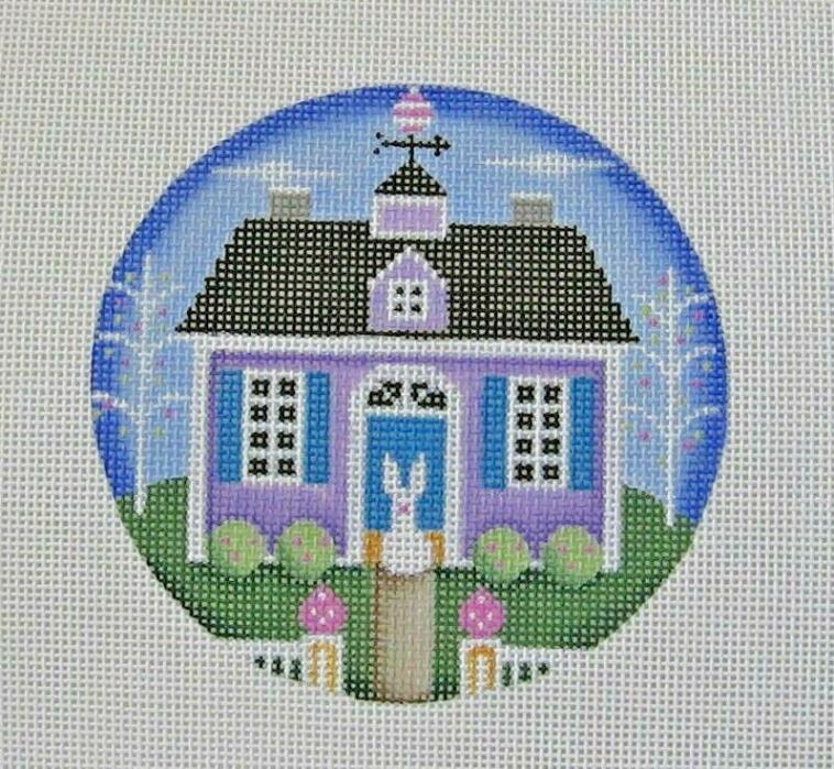 Handpainted Needlepoint Canvas Rebecca Wood Easter Cottage Bunny 1032-D