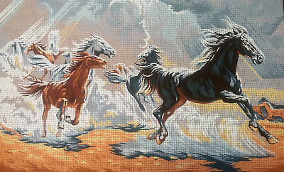Needlepoint tapestry painted canvas - Running Horses (24