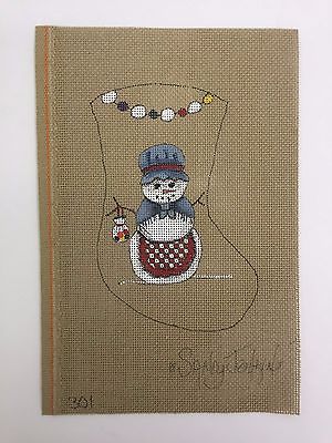 Sandy Jenkins 301 Hand Painted Needlepoint Christmas Stocking Snowlady Ornament