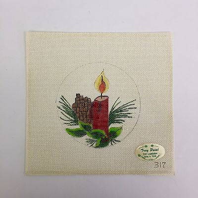 Tray Point 317 Needlepoint Christmas Red Christmas Candle with Holly Ornament