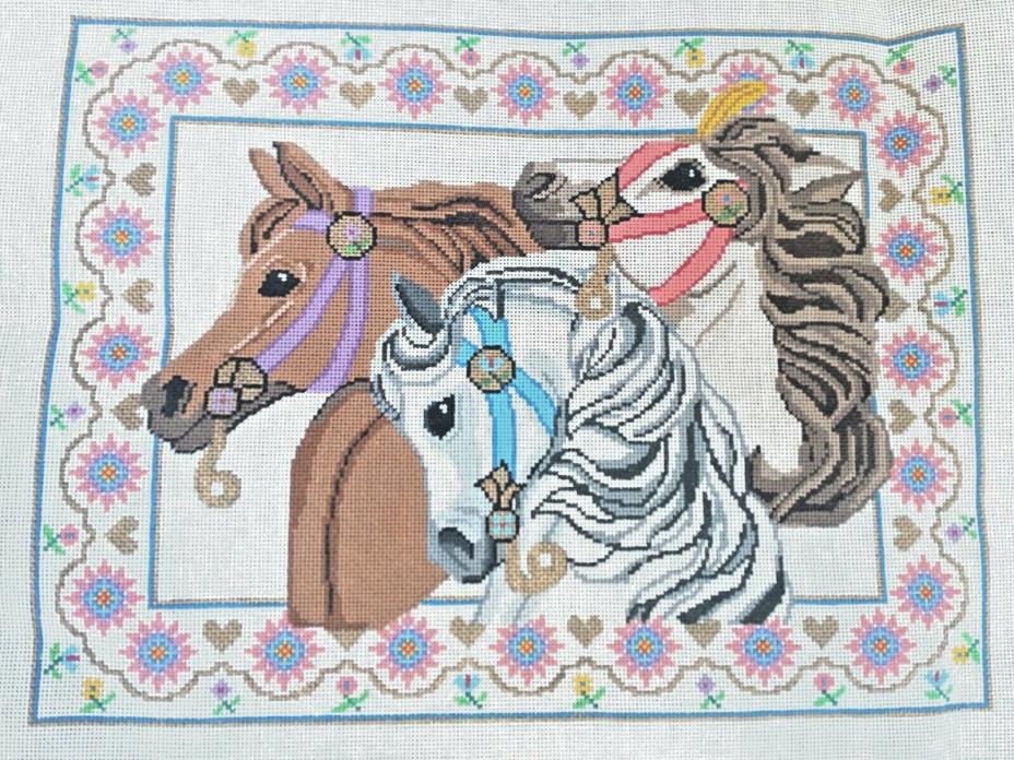 Needlepoint Canvas of Horse Head Portraits 22 x17 Equestrian