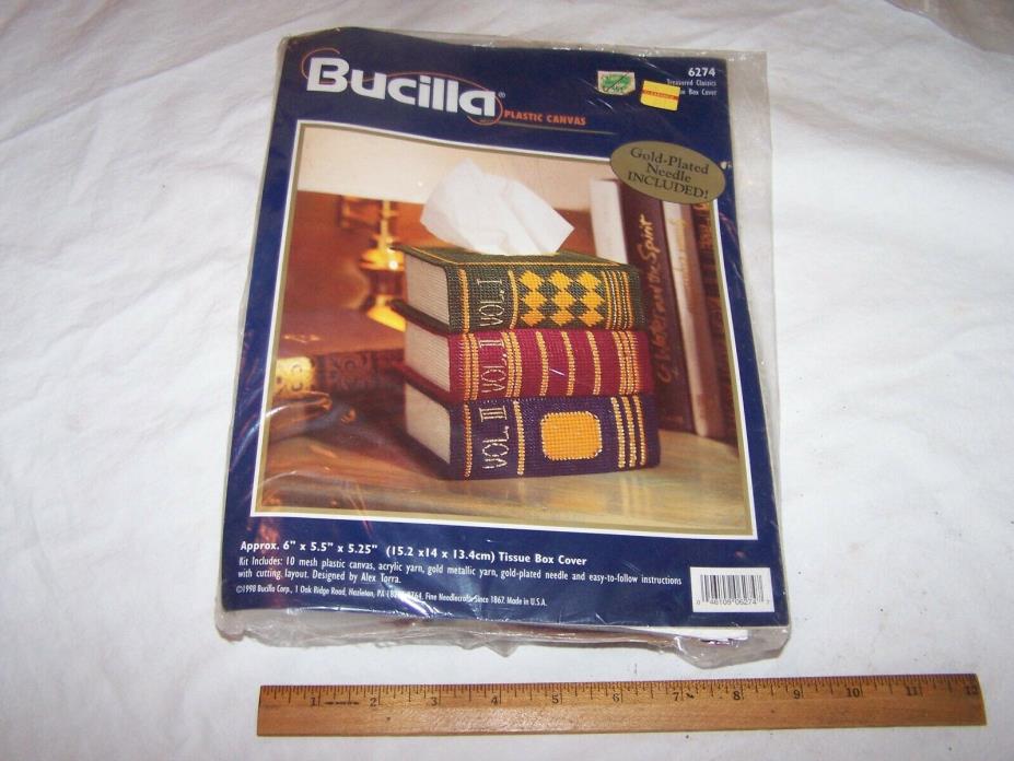 BUCILLA Plastic Canvas Kit TREASURED CLASSICS TISSUE BOX COVER Books