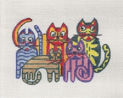 New Hand Painted Needlepoint canvas- Deco Cats 5