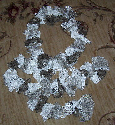 New Red Heart Yarn Hand Crochet Ruffle Scarf in Grey White Color 80
