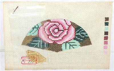 Lee 803 Pink Rose Asian Fan 18 Count Handpainted Needlepoint Canvas w/ Trinkets