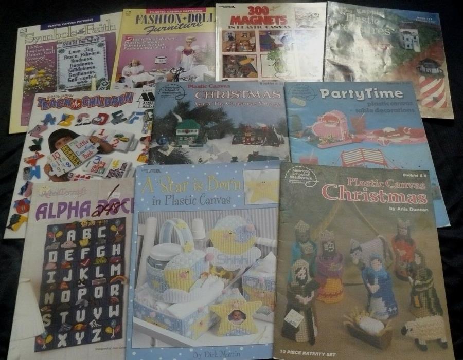 Lot of 10 Plastic Canvas Pattern Books 300+ Magnets Christmas Village Doll....