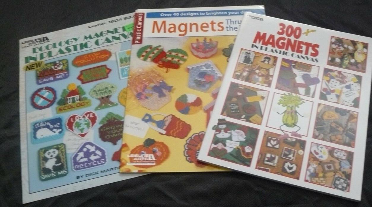 Lot of 3 Plastic Canvas Pattern Books Magnets Over 350 Designs Ecology...