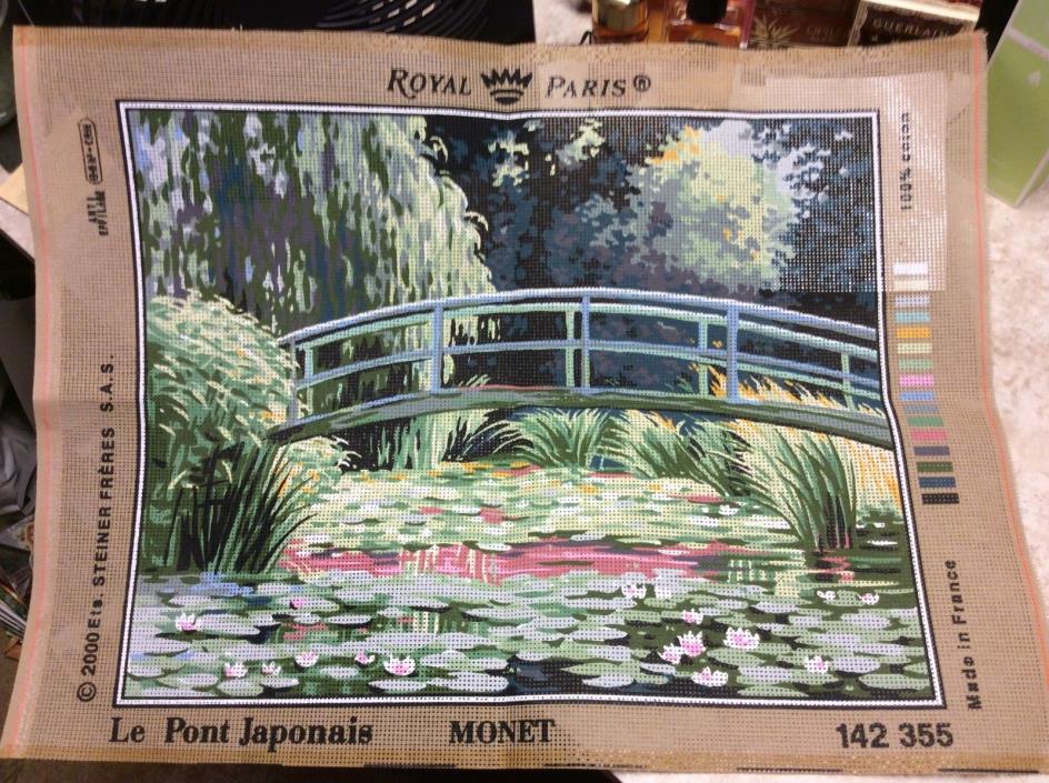 Monet Needlepoint Canvas Bridge Over Pond Water Lilies Royal Paris Penelope