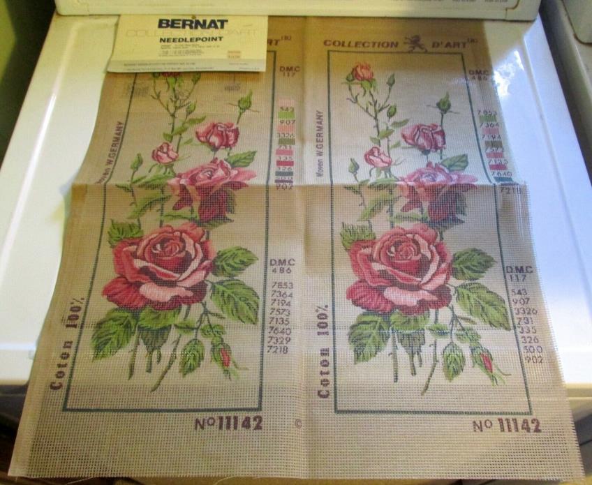 Vintage Collection D'Art Bernat Painted Needlepoint Canvas  RED ROSES Set Of Two