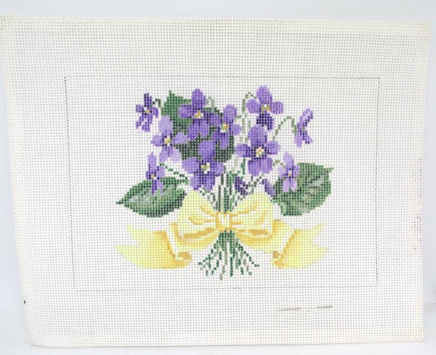 Painted Needlepoint Canvas  VIOLET POSEY WITH YELLOW RIBBON
