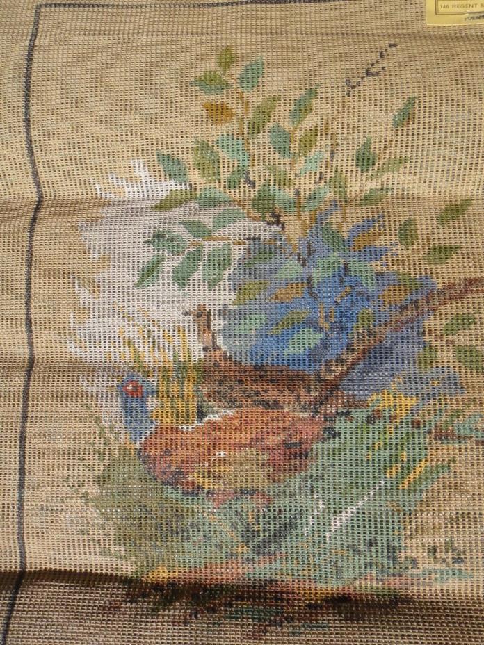 Vintage Needlepoint Canvas 1960 Fasenen (Norwegian for Pheasants) Tapestry