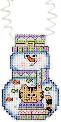 Holiday Wizzers Snowman With Cat Counted Cross Stitch Kit 3