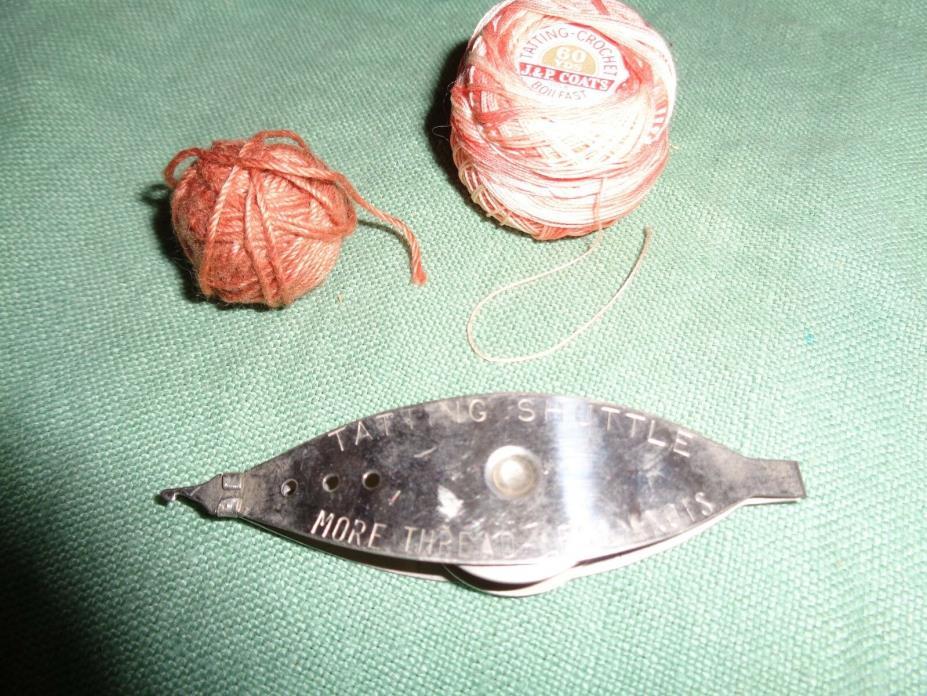 (2638) Vintage BOYE NEEDLE TATTING SHUTTLE with 2 balls of thread LEARN TO TAT!!