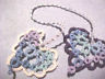 DOVE COUNTRY TATTING 2 Tatted Bookmarks Heart to Heart Variegated Blues Gifts
