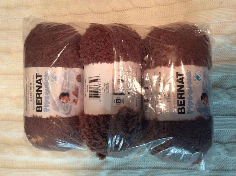 Bernat Pipsqueak Yarn Lot Of 3 Skeins 3.5 oz each in Chocolate with Bonus