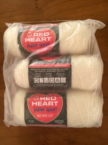 (3)NEW Red Heart Super Sport Off-White Acrylic Yarn