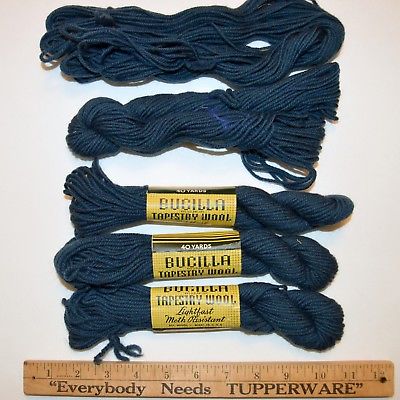 5 Skeins Bucilla Wool Needlepoint Tapestry Yarn USA 1963 Blue Moth Resistant