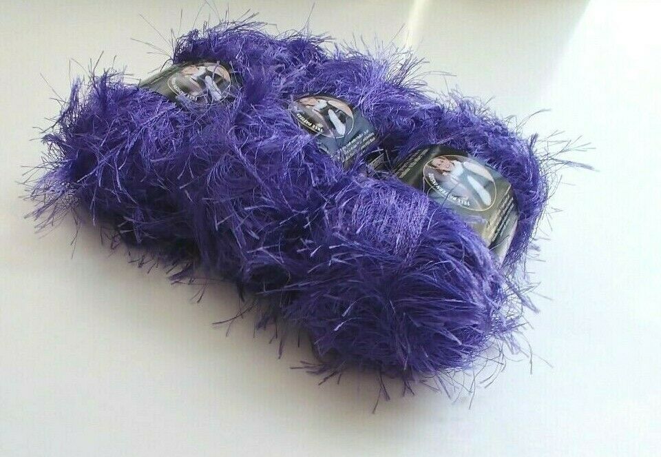 Bizzy1, Lion Brand Yarn, Fun Fur, Purple #191 Violet  3 Skeins = 180 Yards