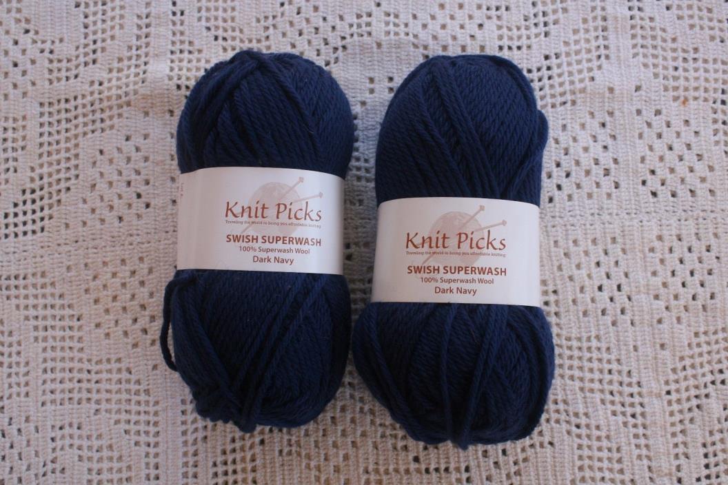 2 Skeins Knit Picks Swish Superwash Yarn- Dark Navy